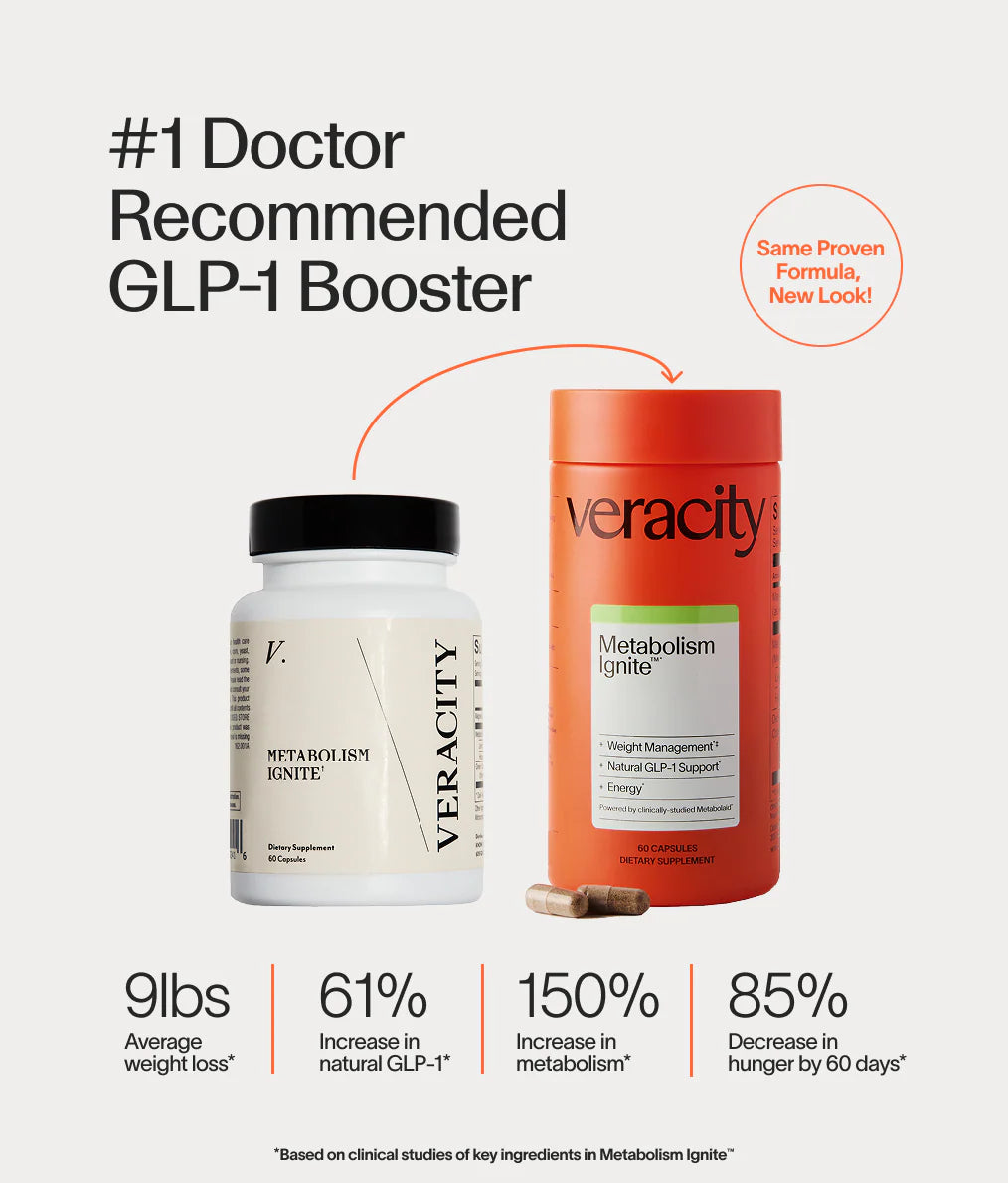 Veracity Metabolism Ignite - Boosts GLP-1 to Reduce Appetite and Cravings for Clinically Proven Weight Loss - Natural GLP-1 & Metabolic Support Supplement - Burns Fat - Side Effect Free - 30 Serving